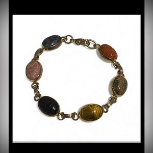Vintage Gemstone Scarab Egyptian Revival Bracelet #7616